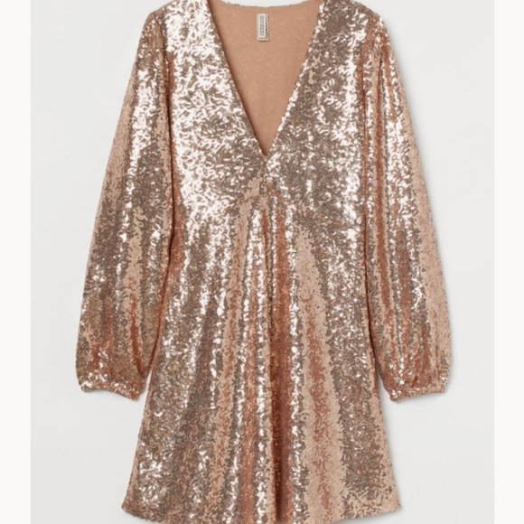 h&m gold sequin dress H&M, lined rose gold sequin party dress, GUC, size 10, L: 70cm –  DaisyChainClothing main image 0